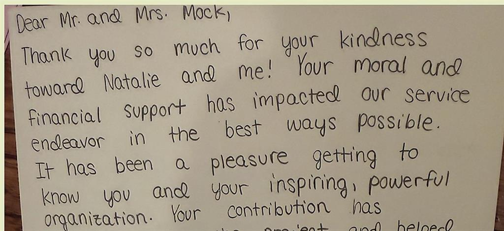 Thank-you note for educational support
